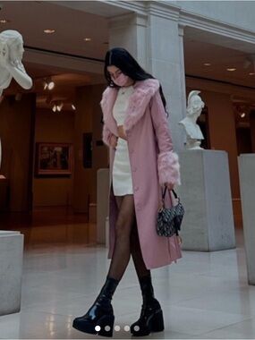 Princess Polly pink leather fur coat